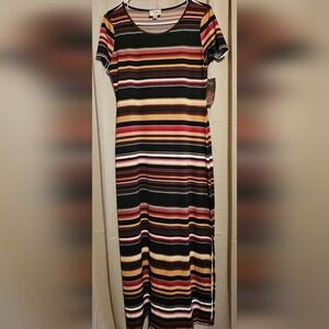 Beige by eci  Long MOXI Dress Large Petite Brown Striped